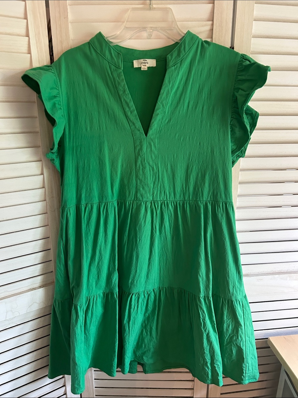 Green Tiered Ruffle Sleeve Dress